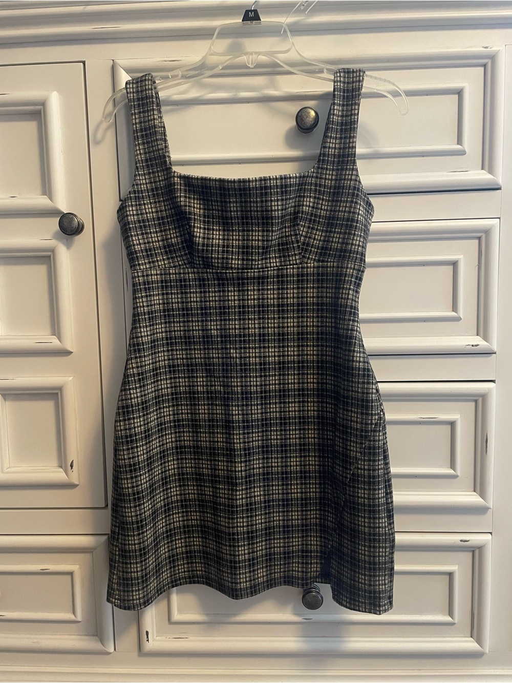 Plaid Square-Neck Mini Dress in Black and Gray. Worn Once!